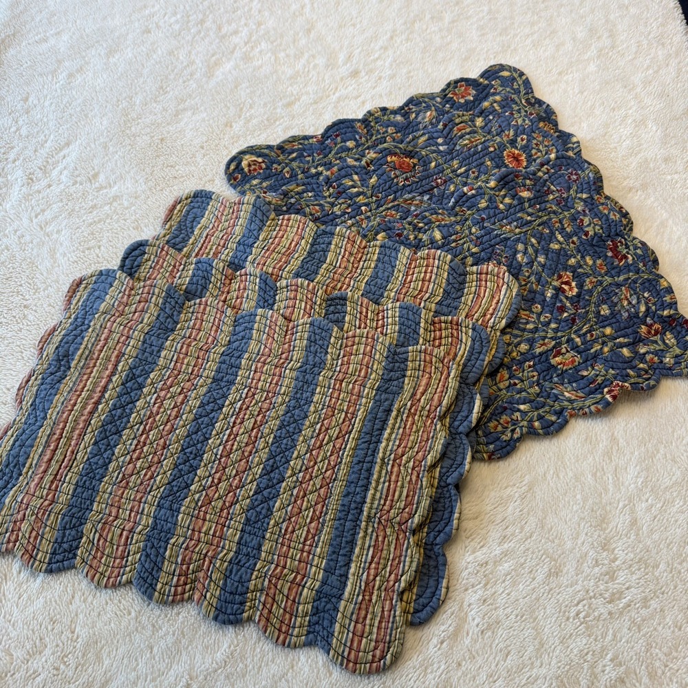 VTG Reversible Quilted Set Of 6 Floral Placemats 80s Cottagecore French Country